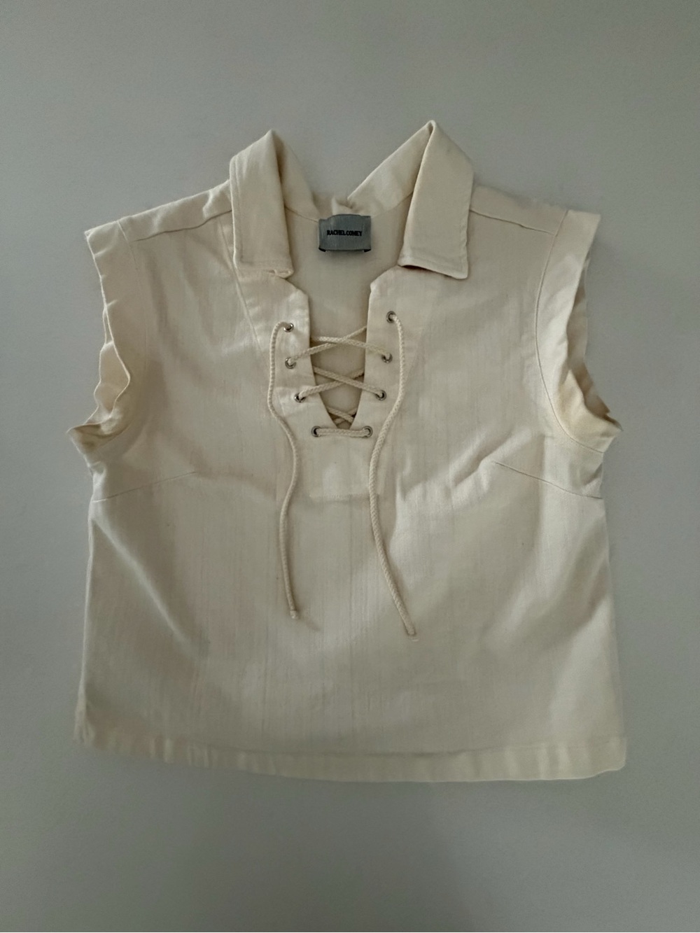 Rachel Comey Cream Lace-Up Sleeveless Collared Top